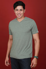 Men's Olive Melange V-neck T-shirt