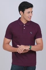 Men's Dark Purple Core Pique Polo T-shirt with Logo Embroidery