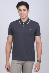 Men's Navy Lycra Pique Polo Tipping Collar T-shirt