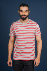 Men's Grey Mel/Red striped round neck t-shirt