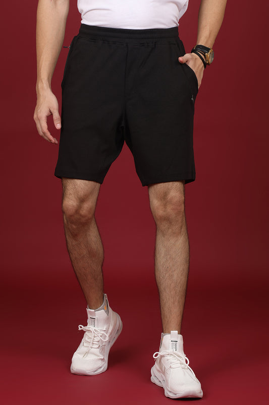 Men's Black Solid Shorts with Logo