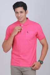 Men's Pink Core Pique Polo Embroidery T-shirt with Pocket