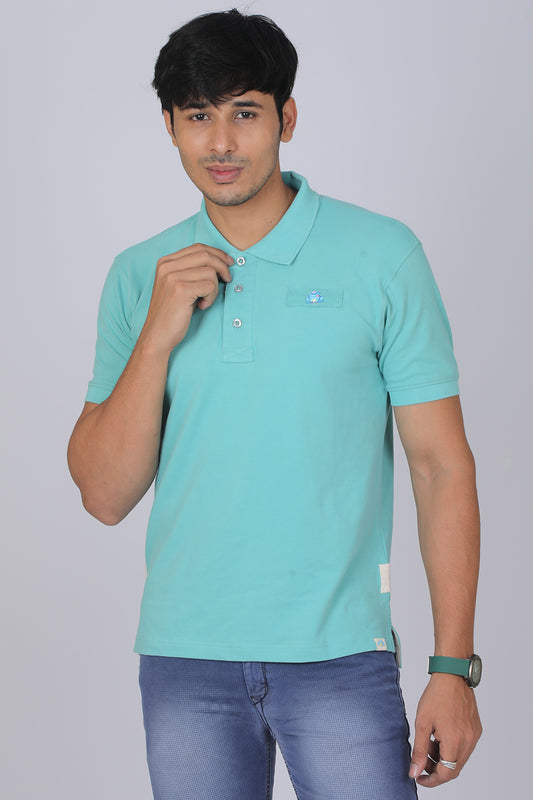 Men's Turquoise Core Lycra Pique Polo T-shirt