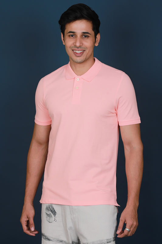 Men's Light Coral Lycra Pique Polo T-shirt