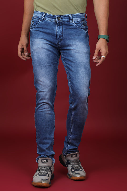 Men's Denim Blue Slim Fit Hexa-9000 Jean