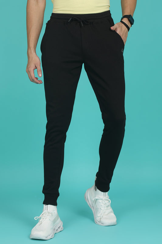 Men's Black Solid Joggers with logo