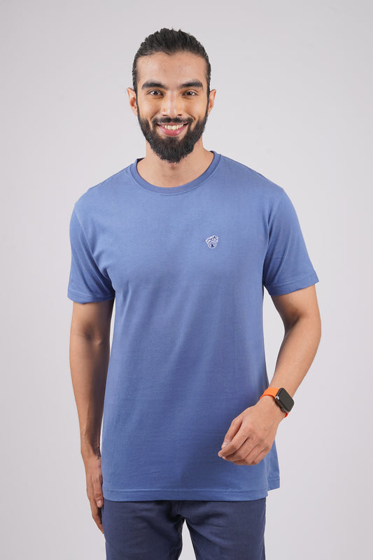 Men's navy single jersey round neck t-shirt with logo