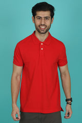 Men's Red Enzyme Wash Pique Polo T-shirt