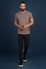 Men's Iron Brown Melange Round Neck T-Shirt