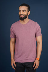 Men's Burgandy Melange Lycra Single Jersey Round Neck T-shirt