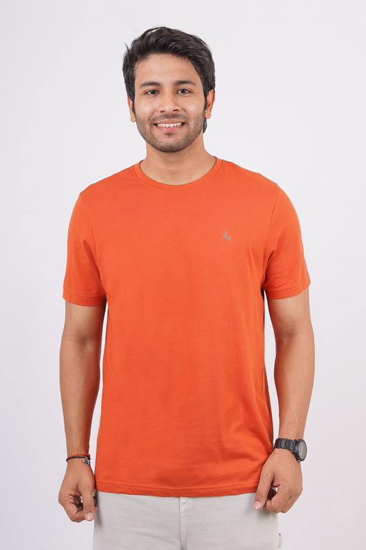 Men's orange rust single jersey round neck t-shirt with logo