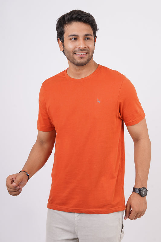 Men's orange rust single jersey round neck t-shirt with logo