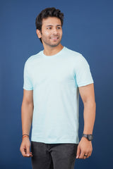 Men's Aqua Single Jersey  Round Neck T-shirt