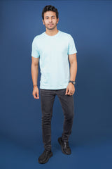 Men's Aqua Single Jersey  Round Neck T-shirt