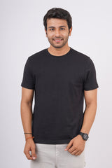 Men's Black Single Jersey  Round Neck T-shirt