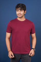 Men's Classic Red Single Jersey  Round Neck T-shirt