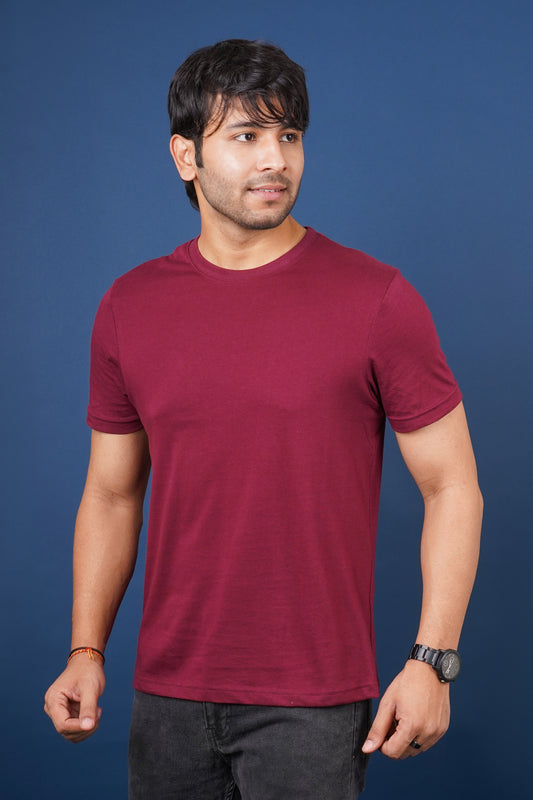 Men's Classic Red Single Jersey  Round Neck T-shirt