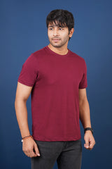 Men's Classic Red Single Jersey  Round Neck T-shirt