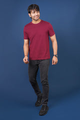 Men's Classic Red Single Jersey  Round Neck T-shirt