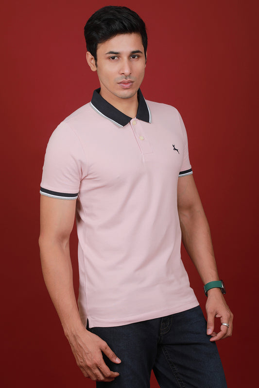 Men's Old Pink Lycra Pique Polo Tipping Collar T-shirt