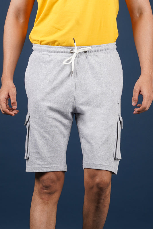 Men's Grey Melange Cargo Shorts with Logo