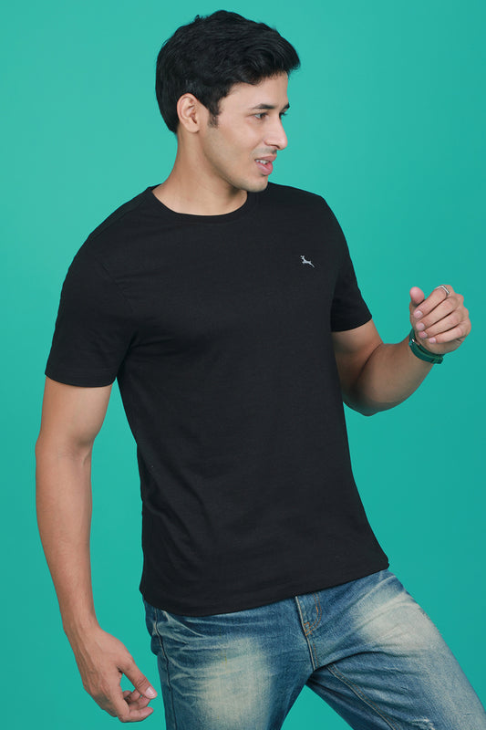 Men's Black OE  Round Neck T-shirt with Logo