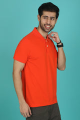 Men's Dark Orange Enzyme Wash Pique Polo T-shirt