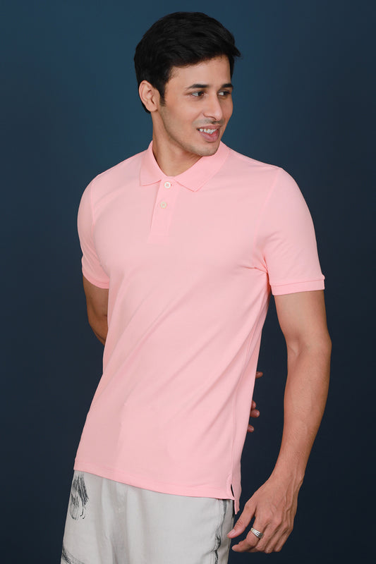 Men's Light Coral Lycra Pique Polo T-shirt