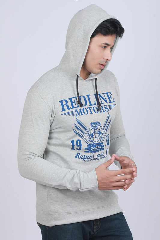 Men's Grey Melange Hooded Jacket