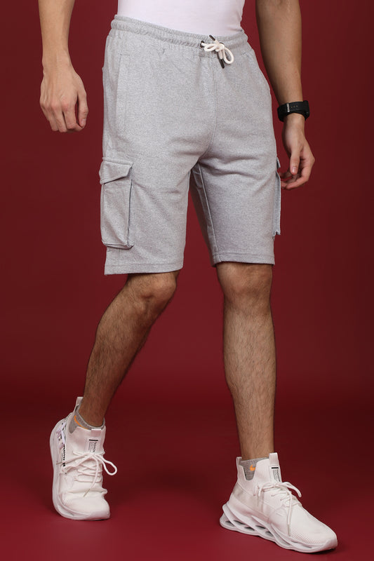 Men's Grey Melange Cargo Shorts with Logo