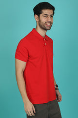 Men's Red Enzyme Wash Pique Polo T-shirt