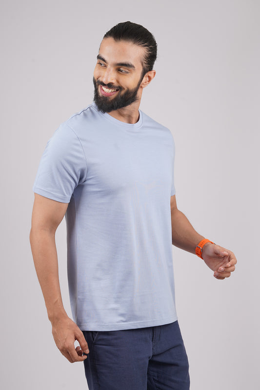 Men's Light Blue Melange round neck t-shirt