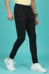 Men's Black Solid Joggers with logo