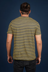 Men's Black/Yellow striped round neck t-shirt