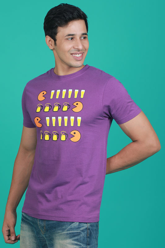 Men's Purple Printed Single Jersey Round Neck T-shirt