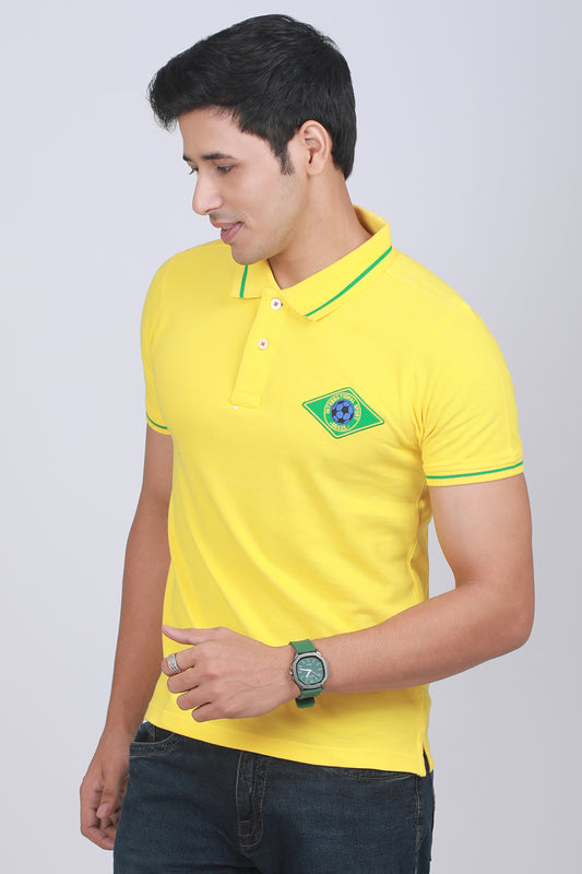 Men's Yellow Pique Polo Tipping Collar T-shirt