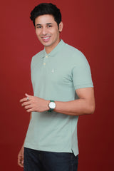 Men's Light Sage Green Lycra Pique Polo T-shirt