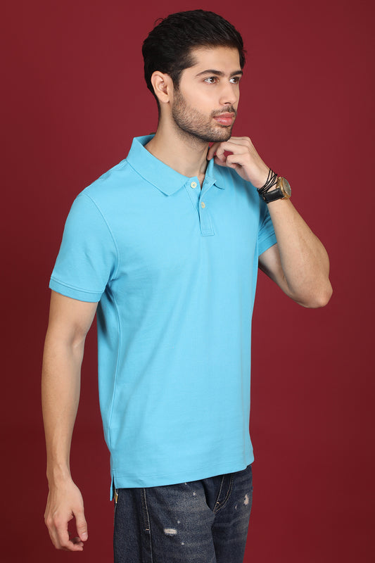 Men's Mid Night Blue Enzyme Wash Pique Polo T-shirt