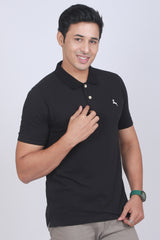 Men's Black Lycra Pique Polo T-shirt