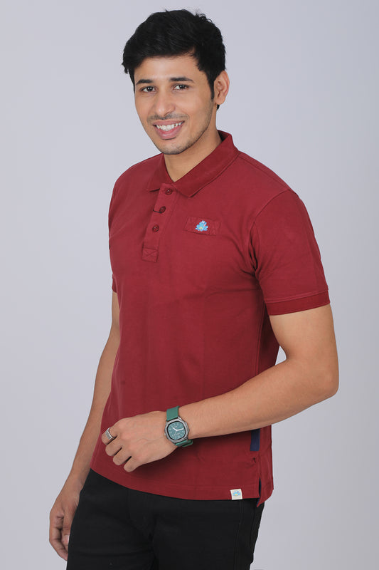 Men's Maroon Core Lycra Pique Polo T-shirt