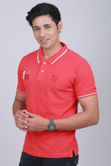 Men's Red Pique Polo Tipping Collar T-shirt