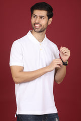 Men's White Enzyme Wash Pique Polo T-shirt