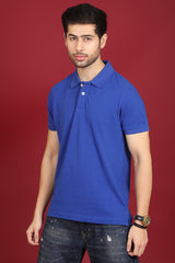 Men's Blue Enzyme Wash Pique Polo T-shirt