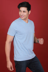 Men's Blue Melange V-neck T-shirt