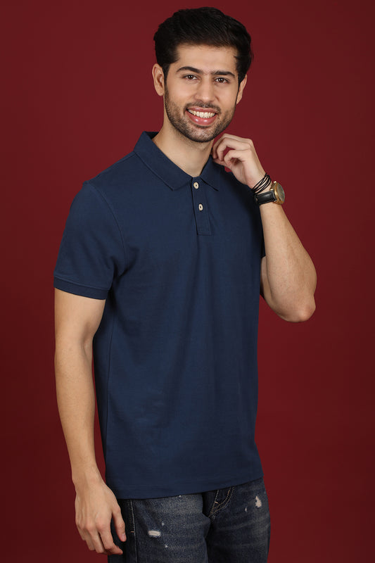 Men's Navy Enzyme Wash Pique Polo T-shirt