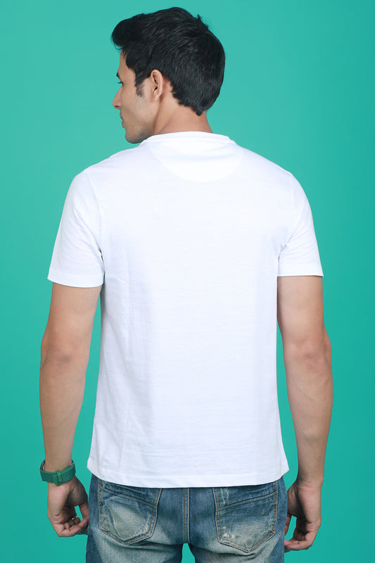 Men's White OE  Round Neck T-shirt with Logo