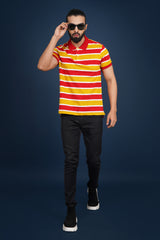 Men's Red/White/Yellow single jersey polo t-shirt