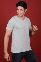 Men's Grey Melange V-neck T-shirt