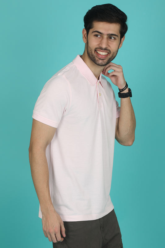 Men's Light Pink Enzyme Wash Pique Polo T-shirt