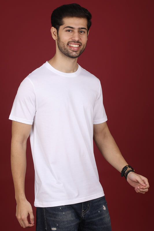 Men's White Pima Cotton Single Jersey Round Neck T-shirt